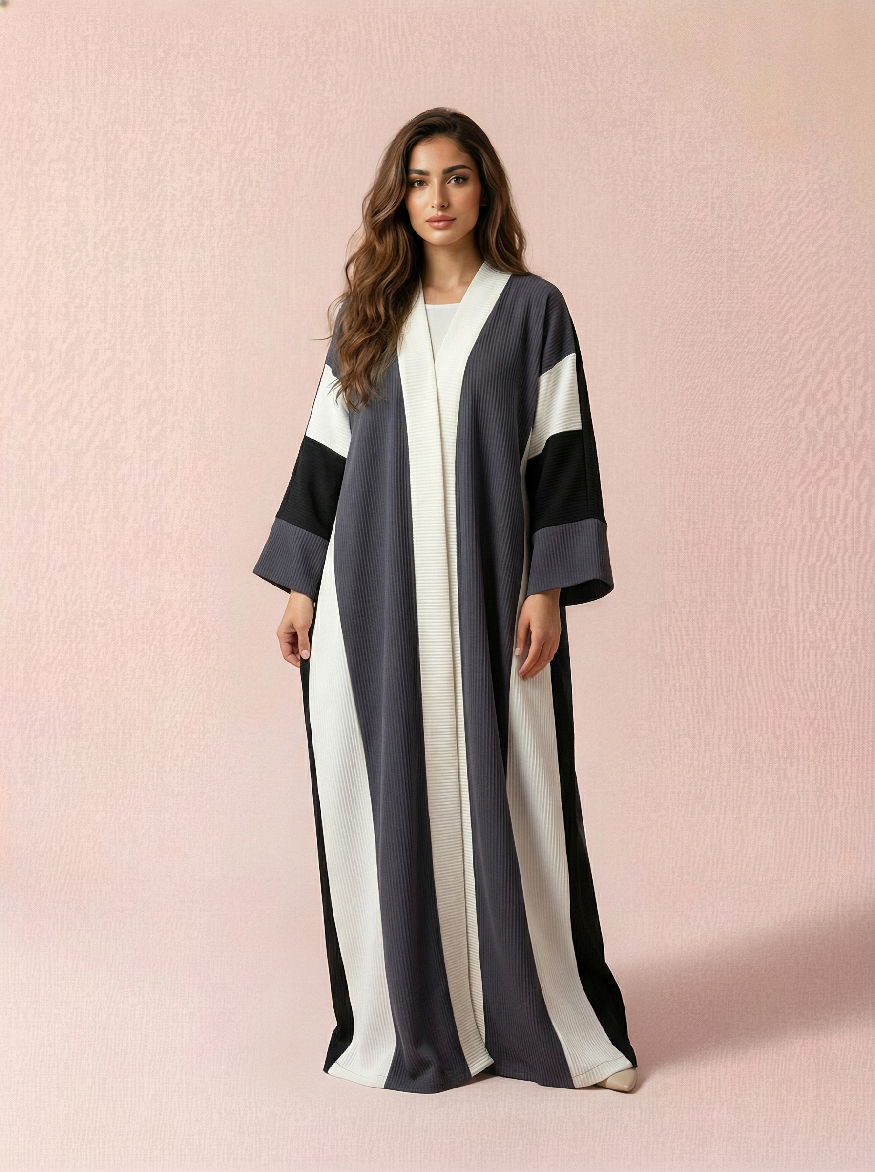 Luxury One-Size Embroidered & Textured Ramadan Abaya (Slate Grey)