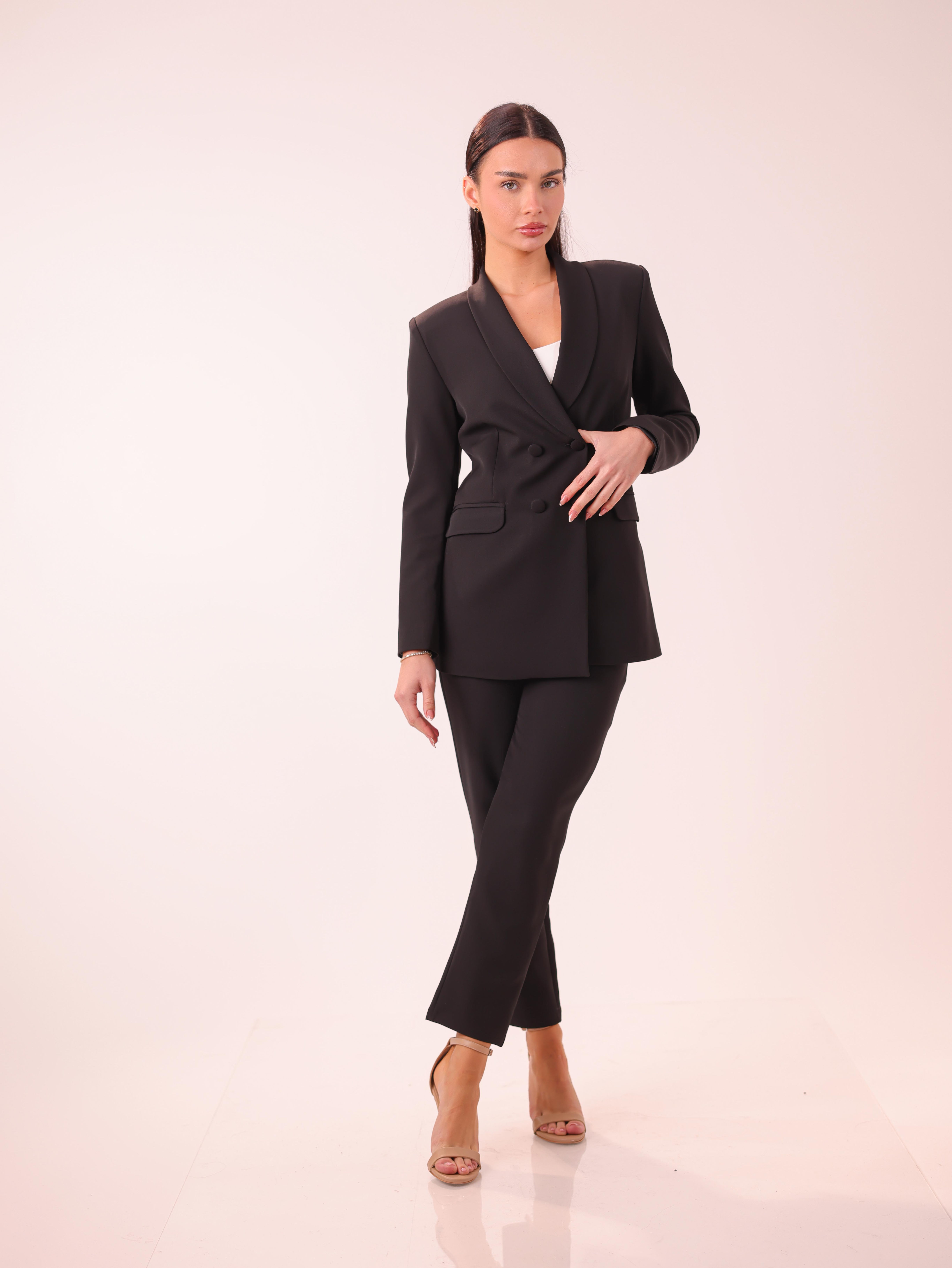 Shahd Couture Suit – Double-Breasted - Emerald Green, Mint, Black & White