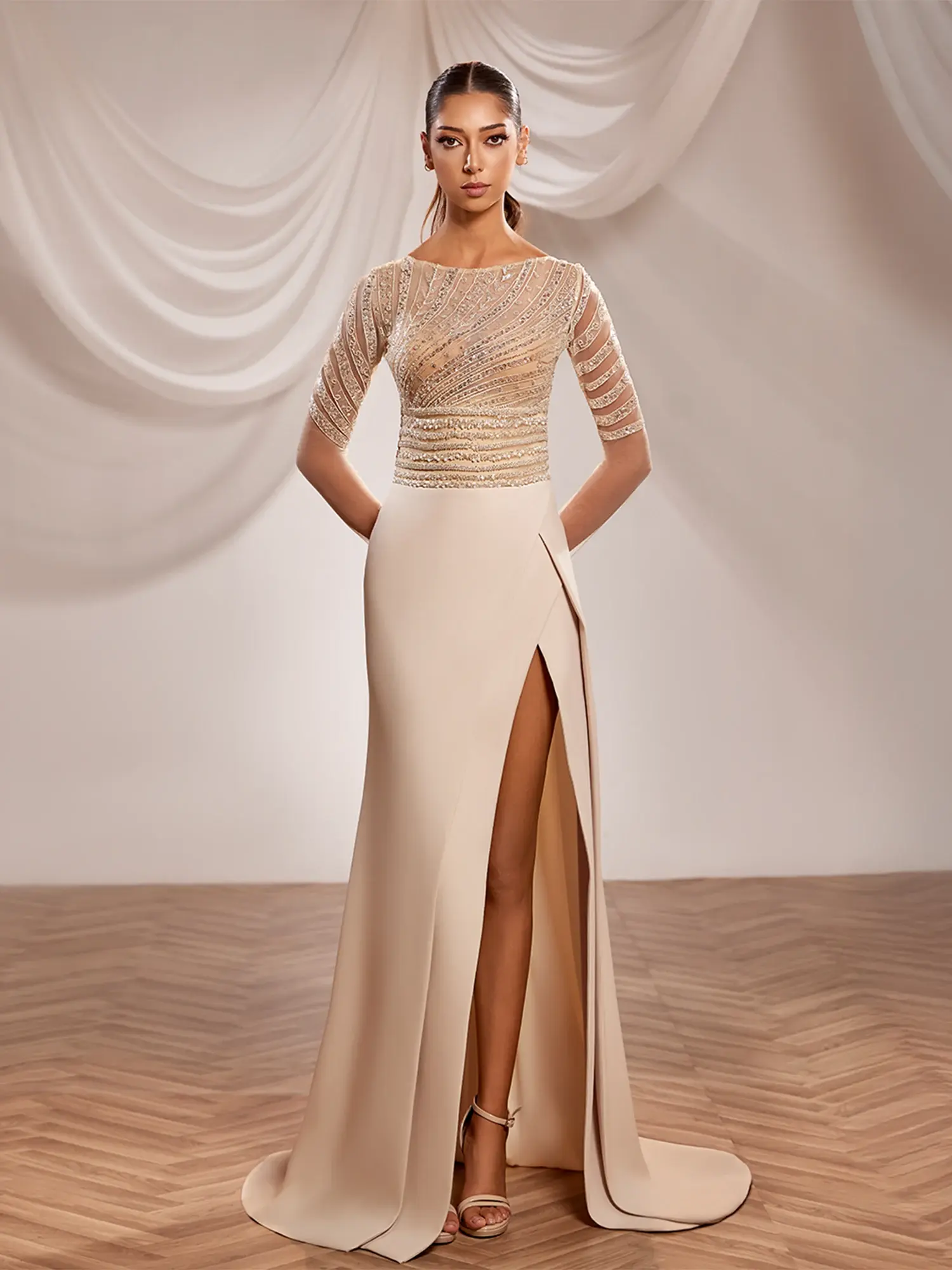 SS238- Blush gown with a defined horizontal