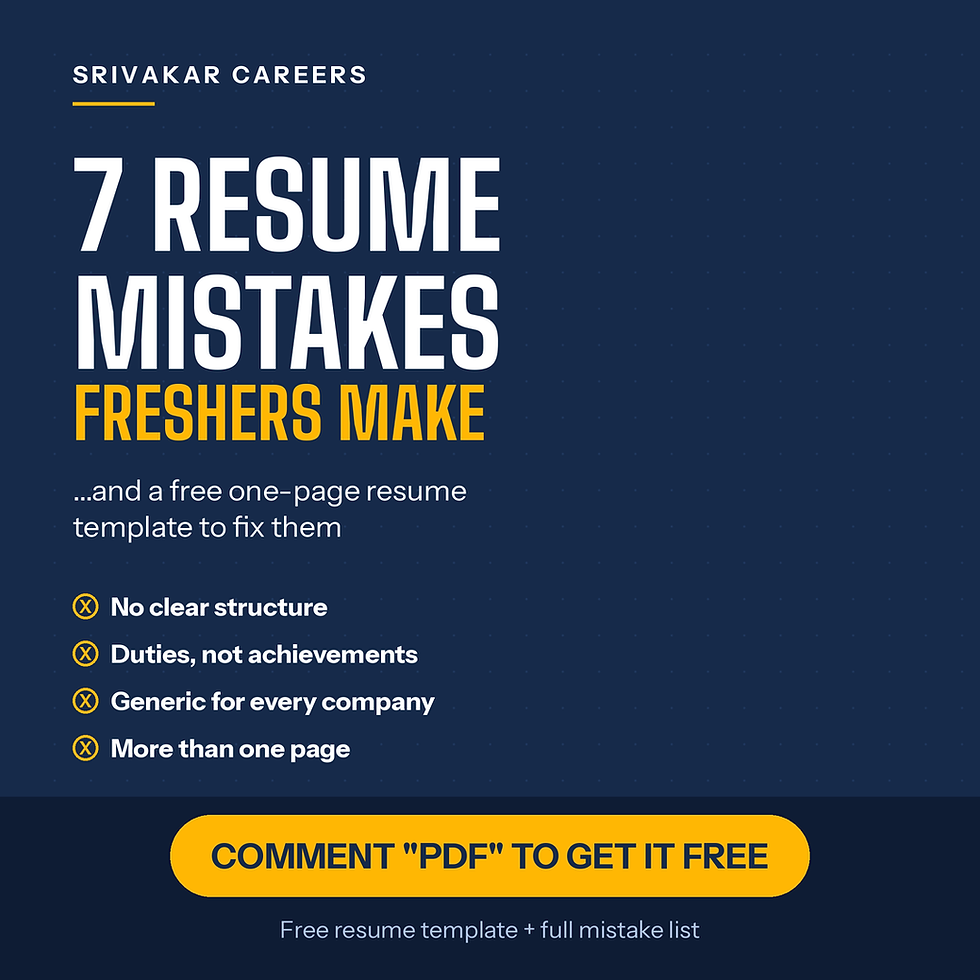 Resume mistakes for freshers: free one-page resume template by Srivakar Careers
