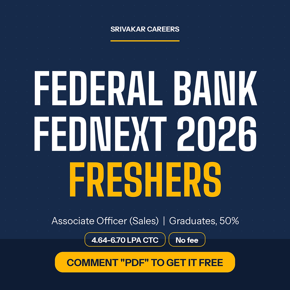 Federal Bank FedNext 2026: Associate Officer (Sales) for freshers, CTC 4.64-6.70 LPA