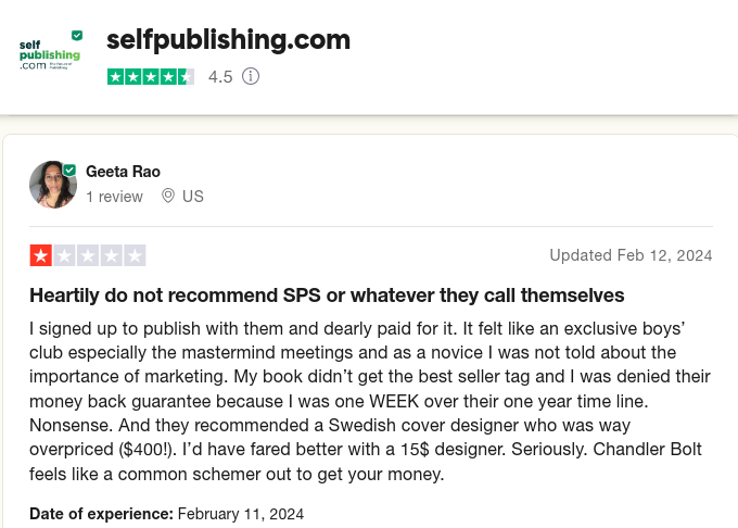 Self Publishing.com Trustpilot reviews