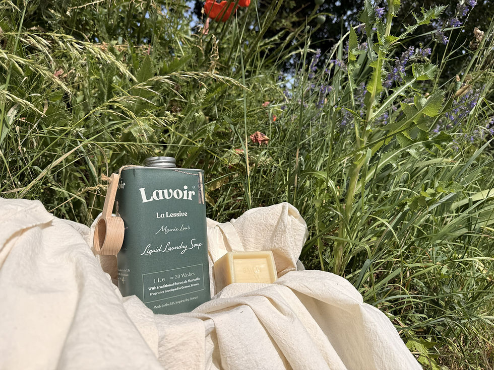Tin of laundry soap in garden setting