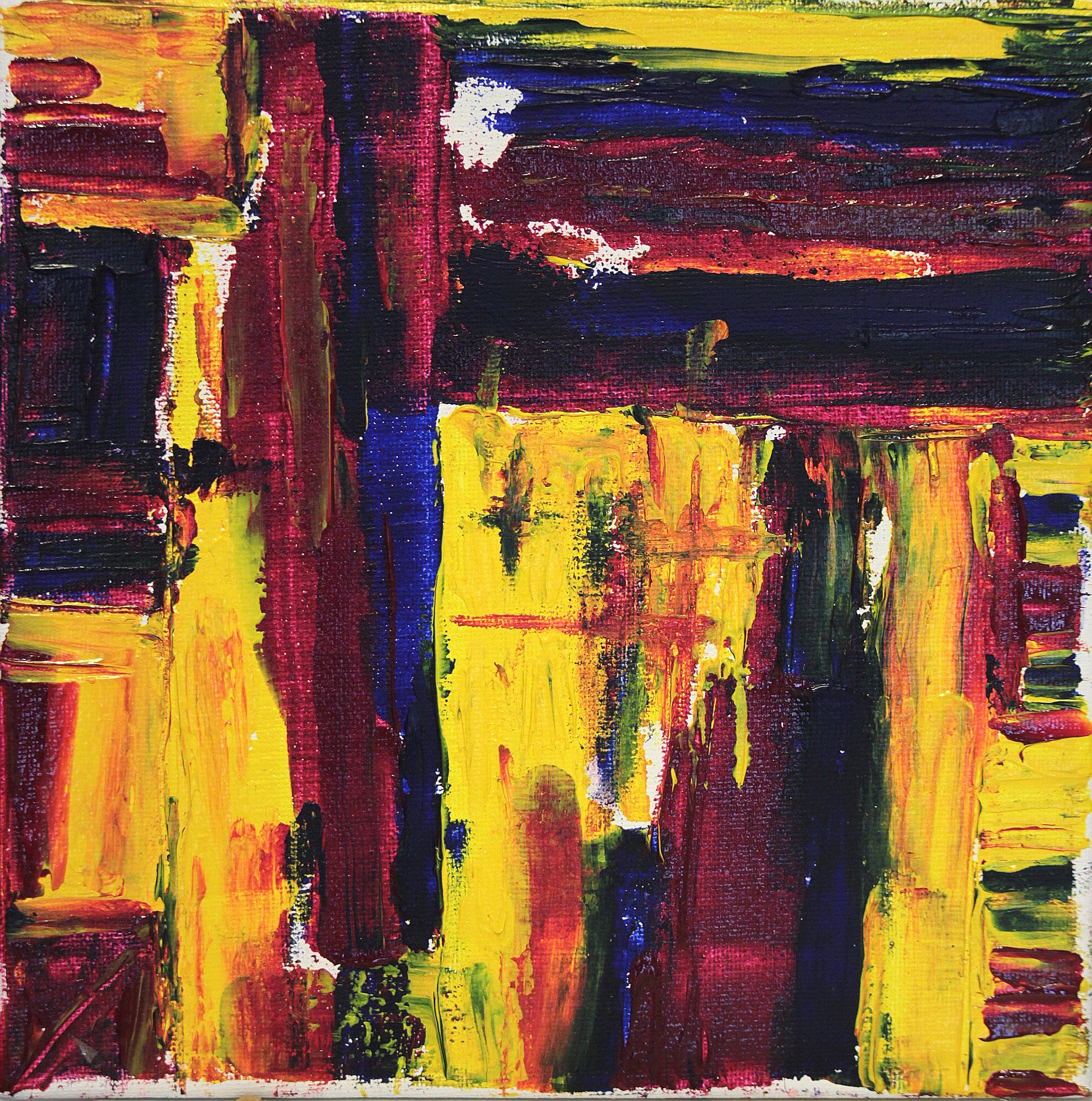 abstract in yellow red and blue