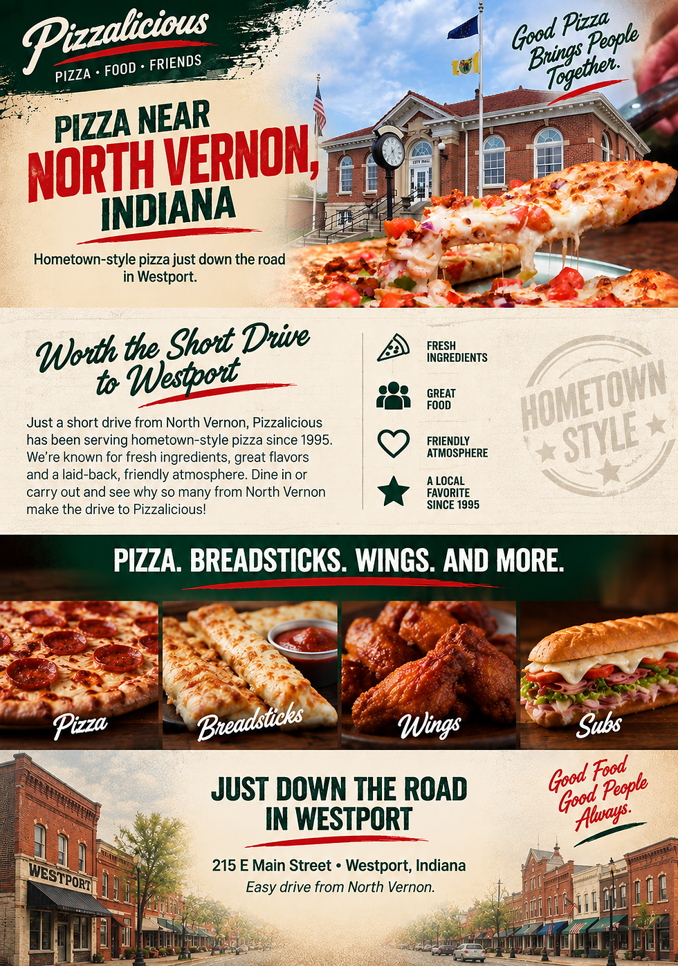 Pizza Near North Vernon, Indiana at Pizzalicious in Westport