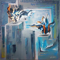 Hervé Tomedi - Simbiose - Acrílica e pastel óleo sobre tela - 10x100 cm - Lance Mínimo - R$ 8.500