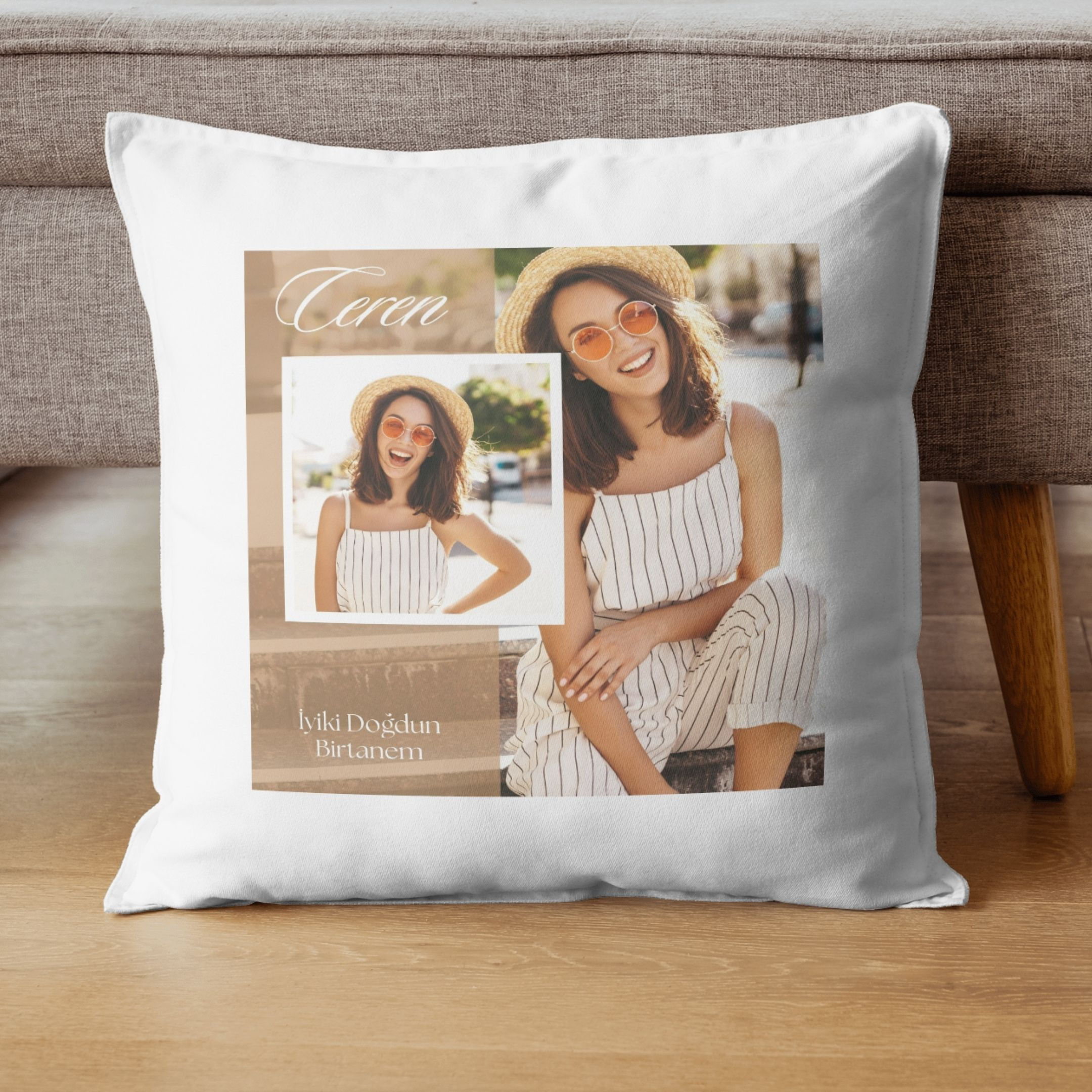 Kişiye Özel 2 Fotoğraflı Tasarım Saten Yastık - Sevdiklerinize Özel Hediyeniz