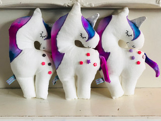 linen and hand dyed silk unicorn softies