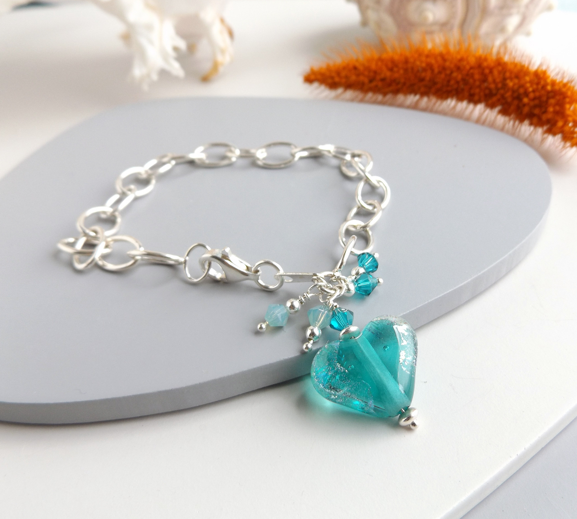 Turquoise Heart Charm Bracelet