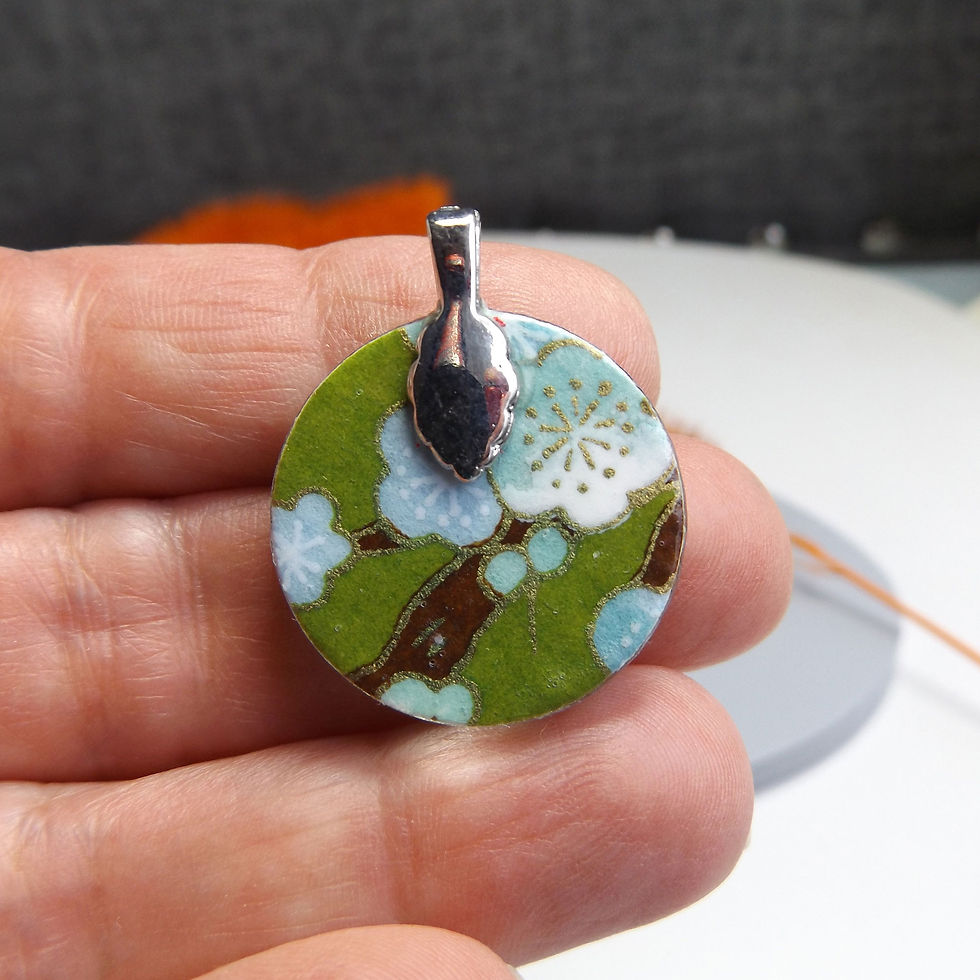 Thumbnail: Plum Blossom -  Chiyogami  Glass Pendant