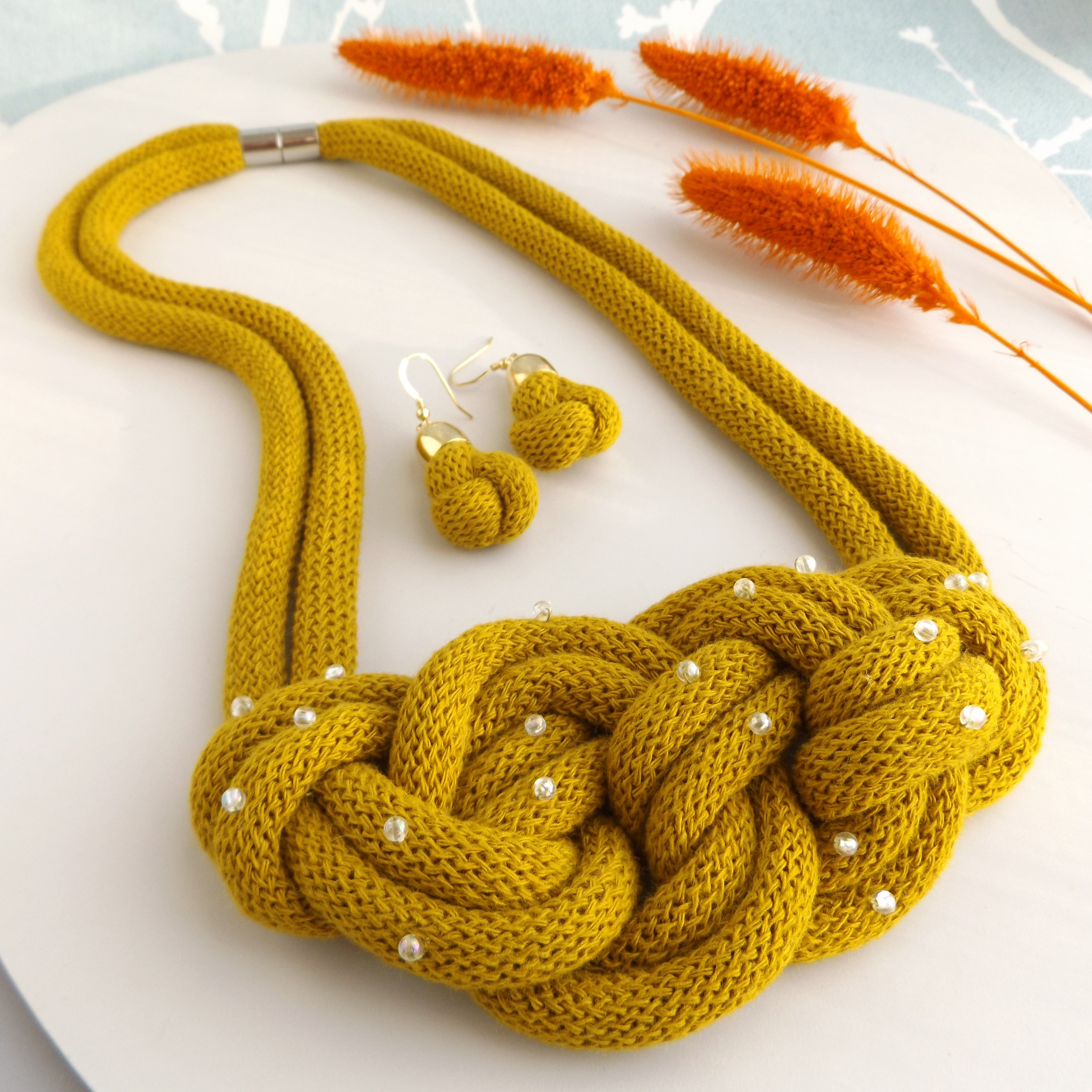 Isla knotted rope necklace made from soft cotton cord