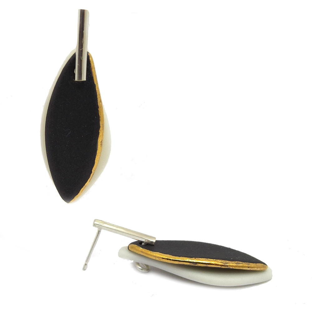 Black & White Komorebi Stud Earrings with Gold Detail