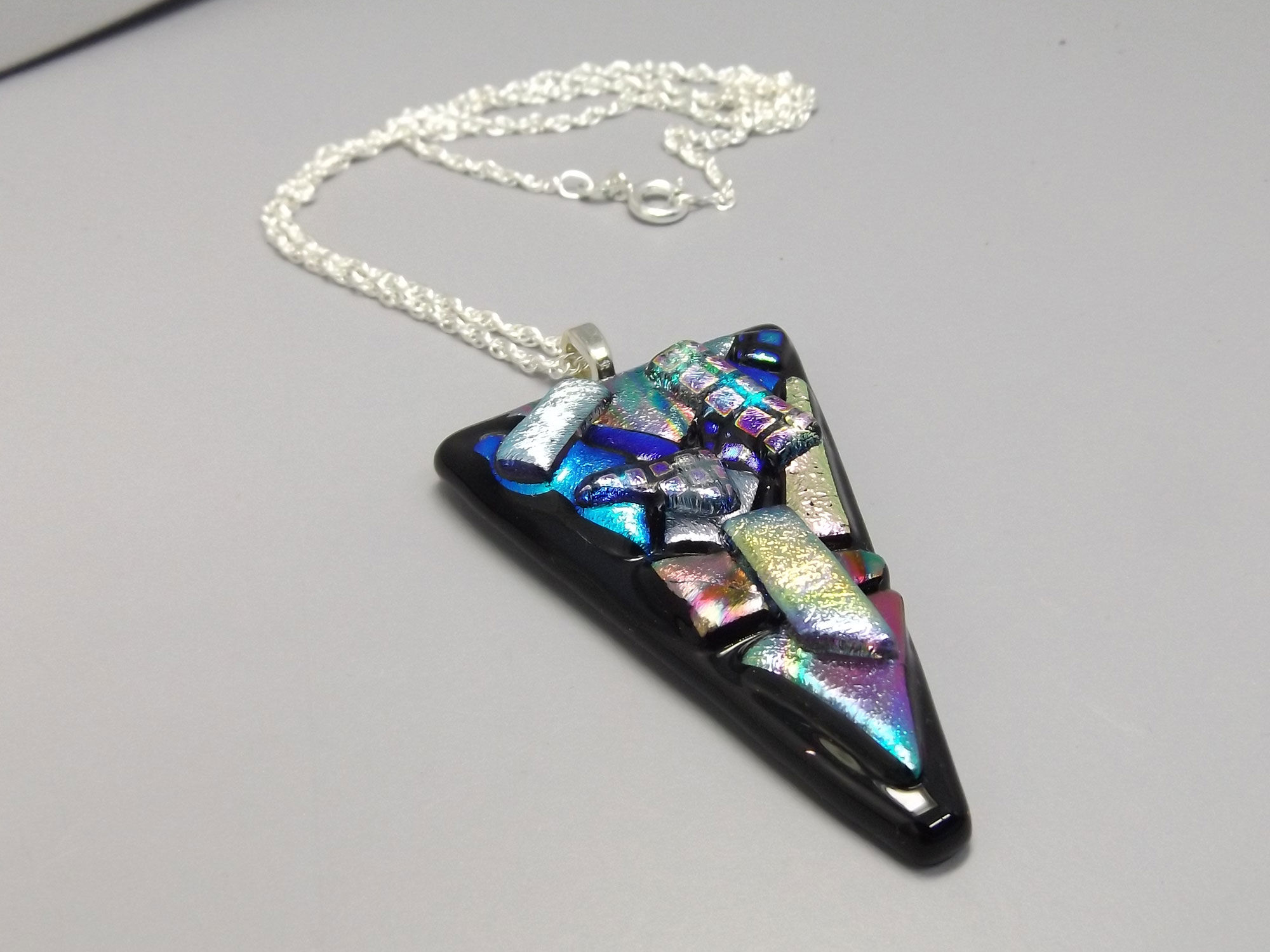 Midnight – Textured Sterling Silver and Dichroic Glass Necklace