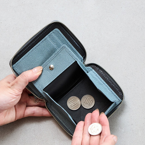ROUND ZIP PURSE-VAL>折財布 二つ折り ミニ財布 コンパクト 革