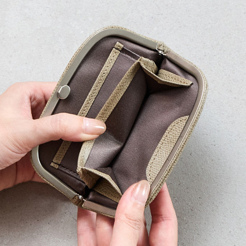 財布、がま口 SNAP SLIM WALLET-M-DEG/VAL>がま口 折財布 コンパクト 革 日本製 SOPO