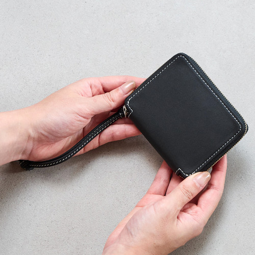 ROUND ZIP PURSE-DEG>折財布 二つ折り ミニ財布 コンパクト 革