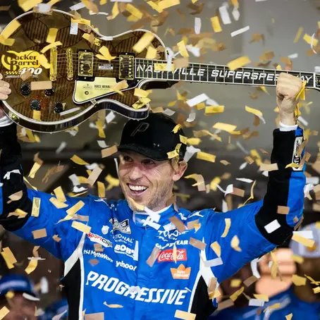 Denny Hamlin wins at Nashville after three-wide finish!