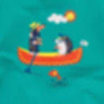 Thumbnail: Organic Cotton Turquoise T-Shirt with Canoeing Dog and Hedgehog