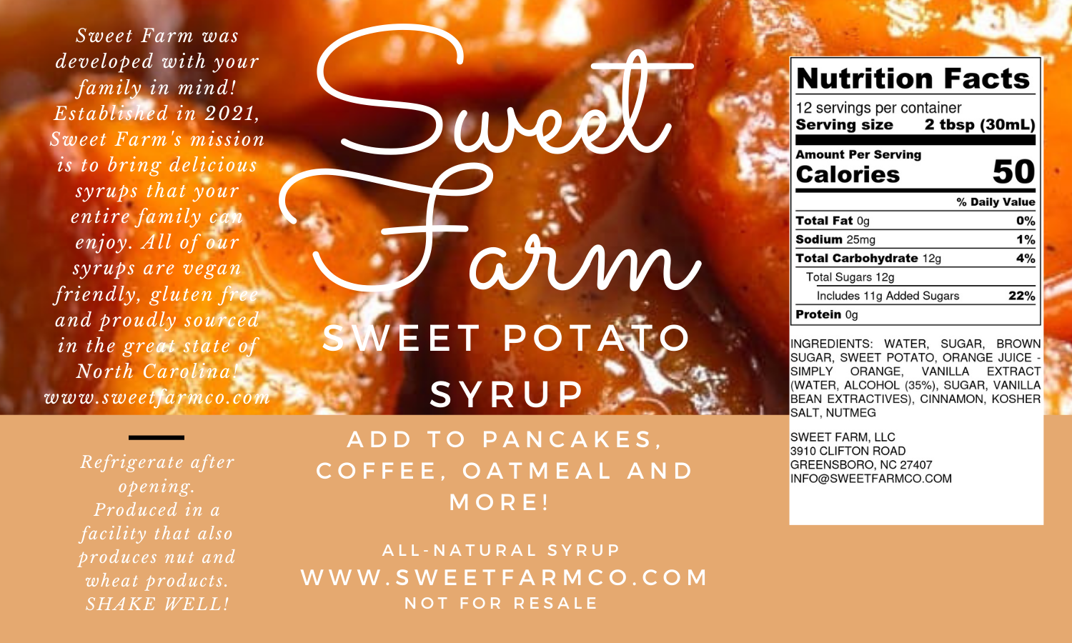 Sweet Farm nutrition label 1