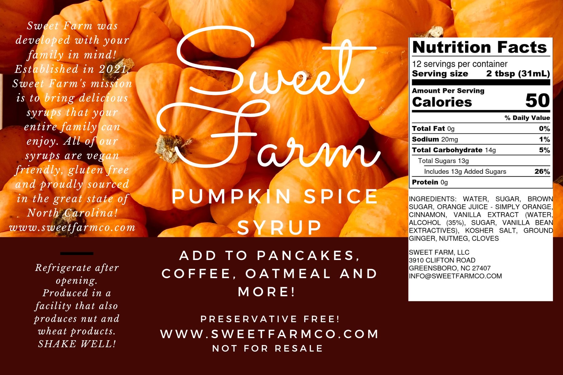 Sweet Farm nutrition label 2