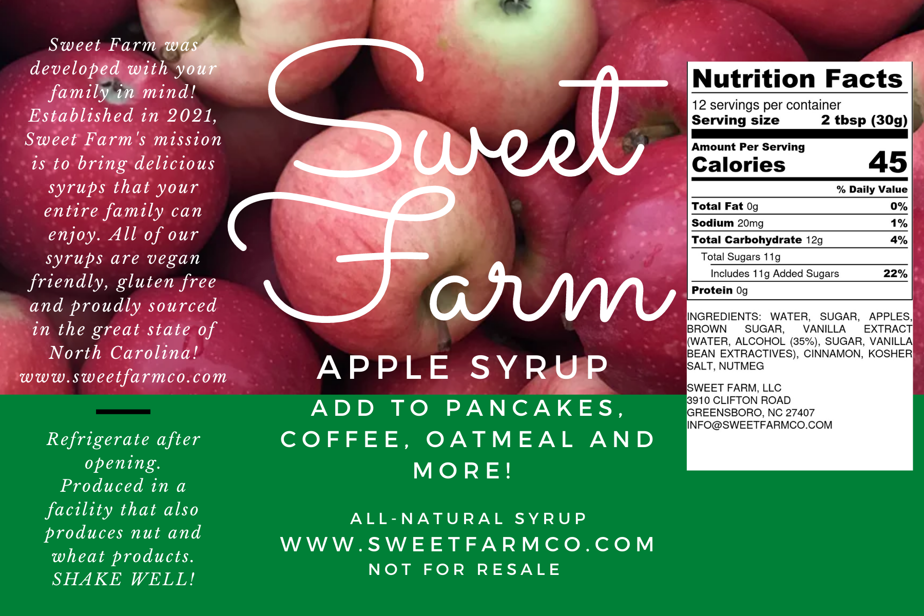 Sweet Farm nutrition label 3