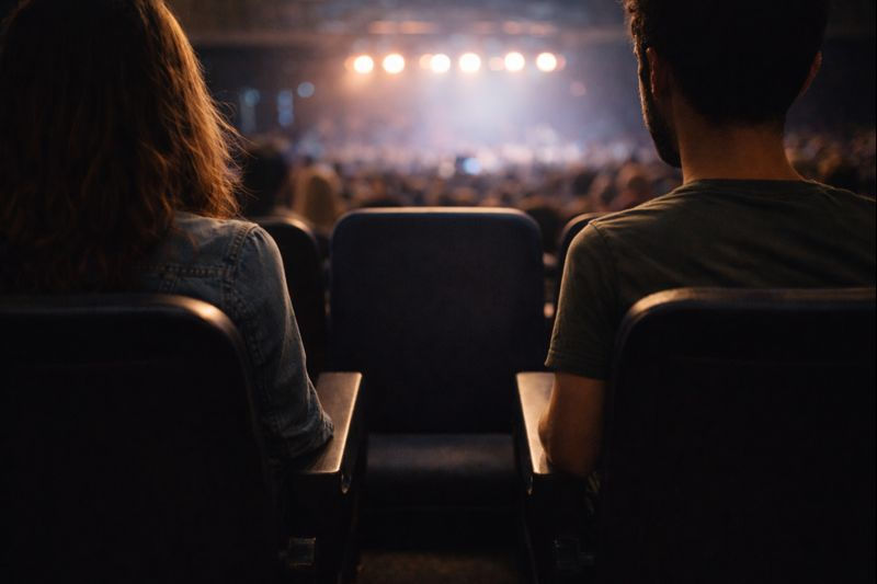 Audience at a concert under warm stage lights.