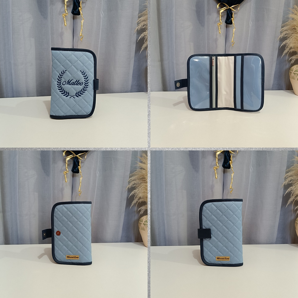Miniatura: Kit maternidade azul bebé e azul marinho personalizado com nome de seu bebé.