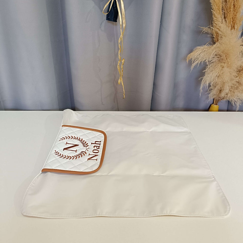 Miniatura: Kit maternidade branco com detalhes Camel, bordado inicial e nome 