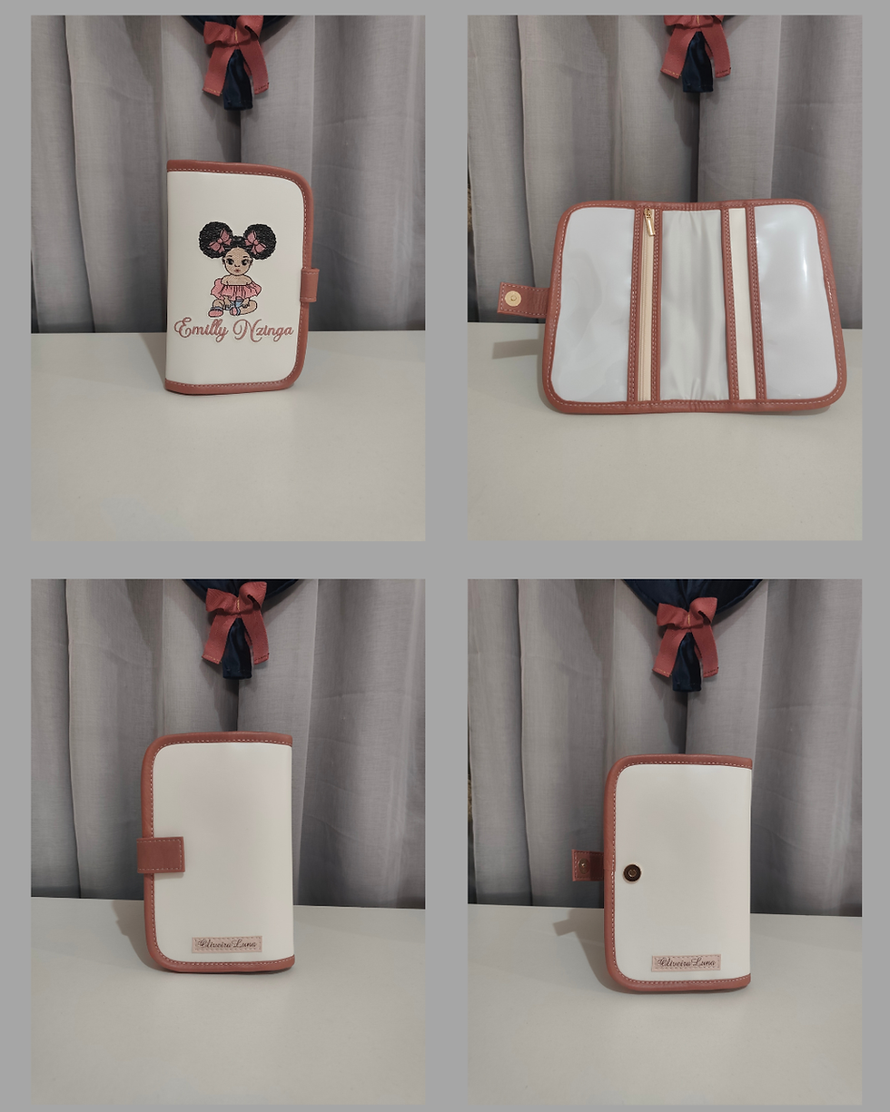 Miniatura: Kit maternidade, branco e rosé, bordado boneca caracóis e nome da sua bebé 