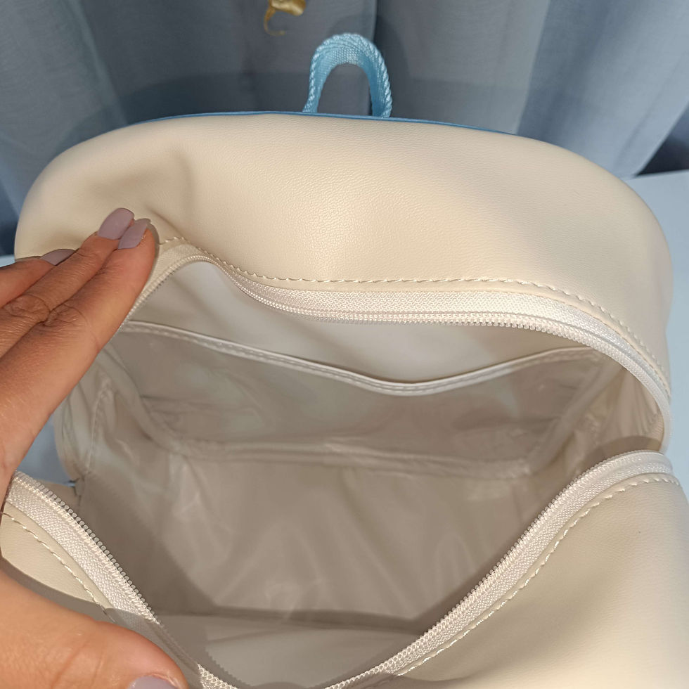 Miniatura: Mochila bolso Amplo bege e azul bebé, personalizado com nome de seu bebé.