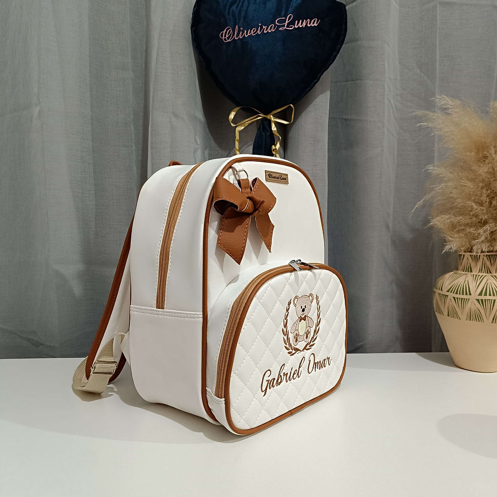 Miniatura: Kit maternidade branco e Camel personalizado com nome de seu bebé 