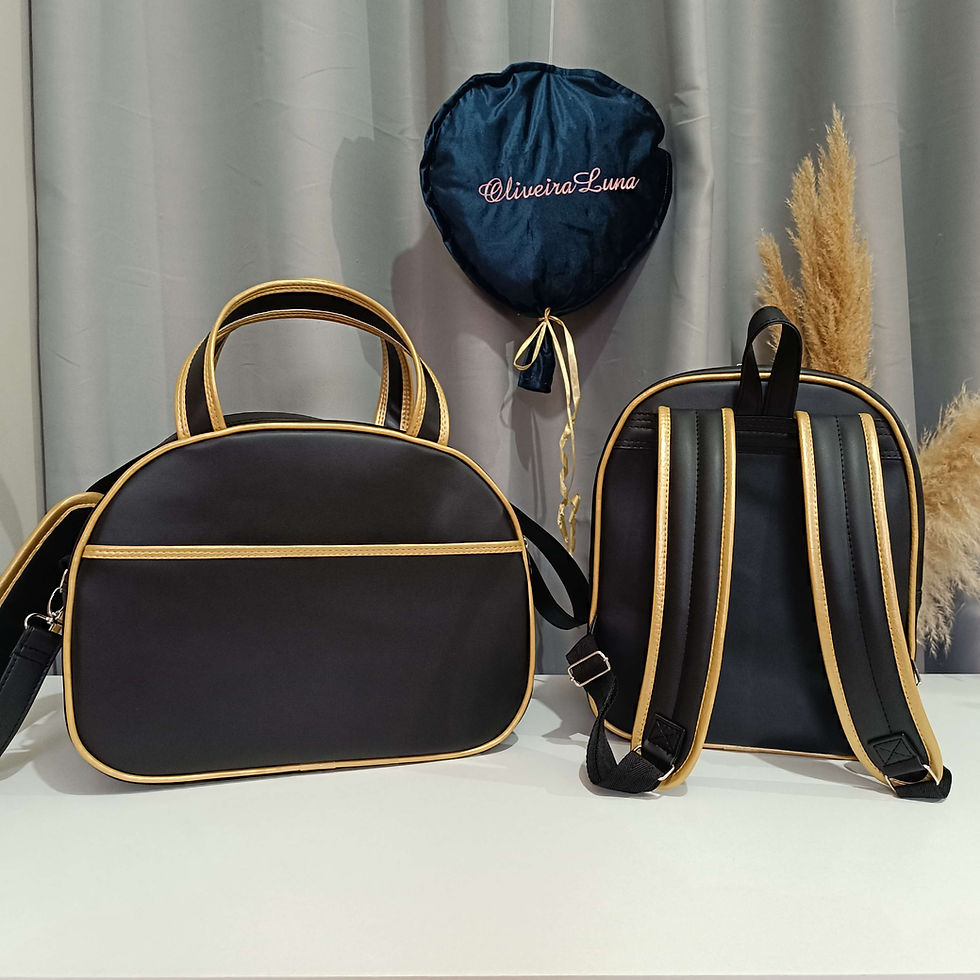 Miniatura: Kit mala maternidade, cor preto e dourado personalizado com nome de seu bebé.