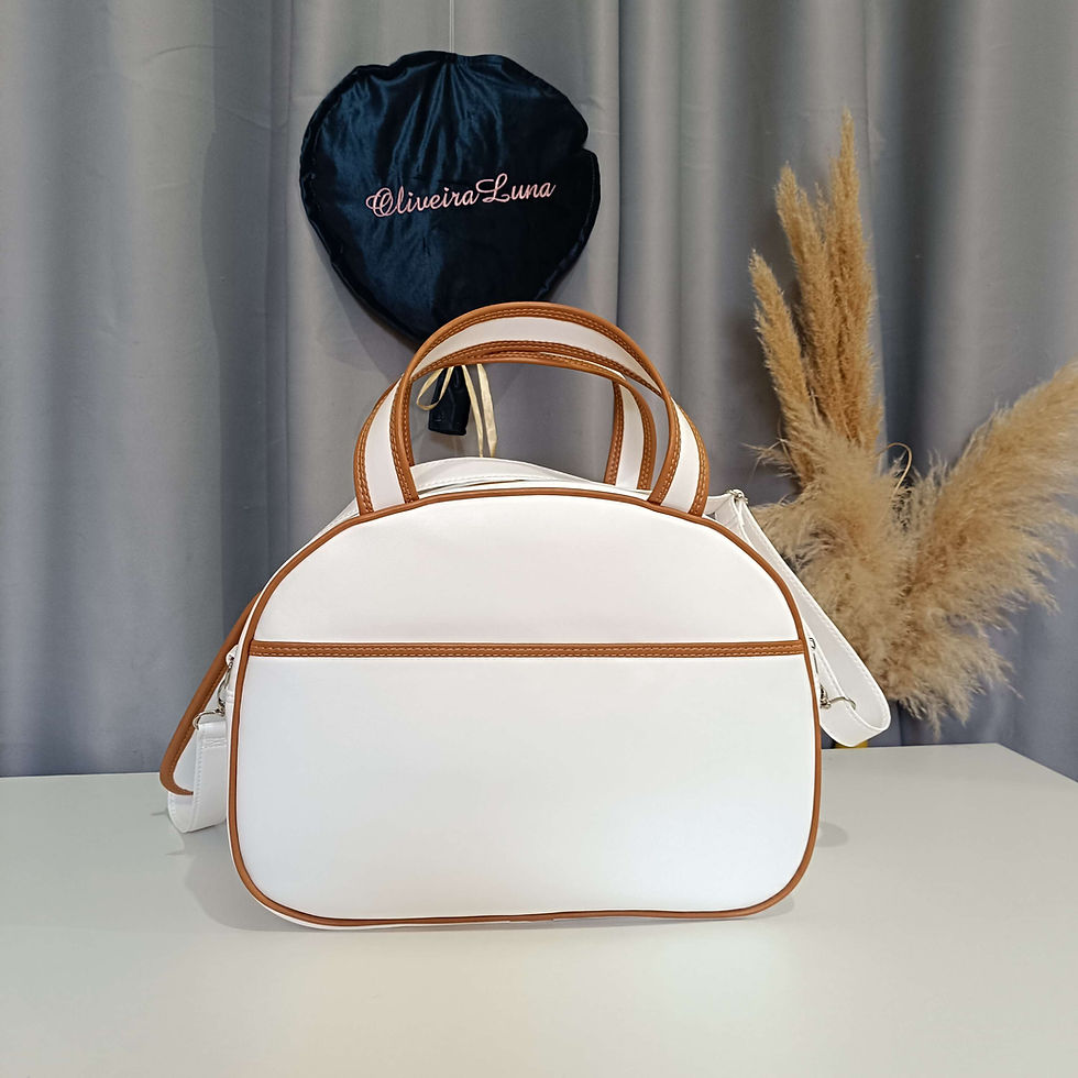 Miniatura: Kit maternidade branco com detalhes Camel, bordado inicial e nome 