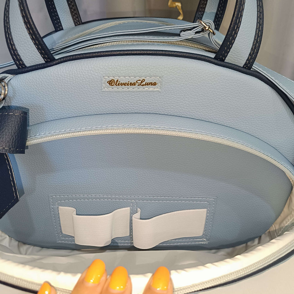 Miniatura: Kit maternidade com o nome do seu bebé. Em azul bebé e detalhes azul marinho.