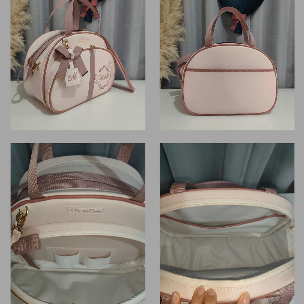 Miniatura: Kit mala maternidade, rosa nude e rosé, borboleta 3D e nome da sua bebé.