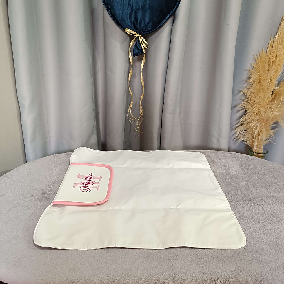 Miniatura: Kit maternidade branco e detalhe rosa bebé, personalizado com nome da sua bebé.