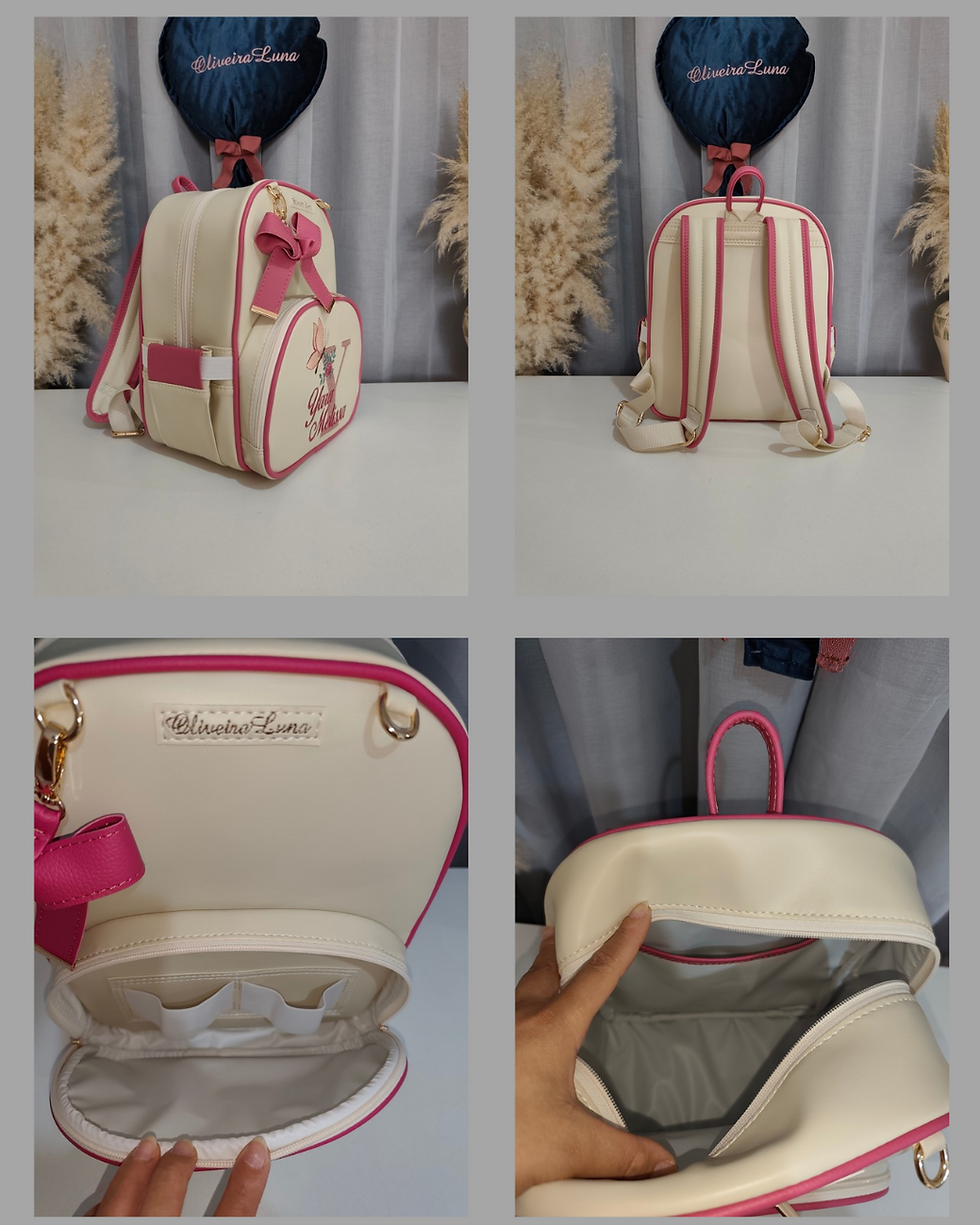 Miniatura: Kit mala maternidade, bege e rosa forte, personalizado.
