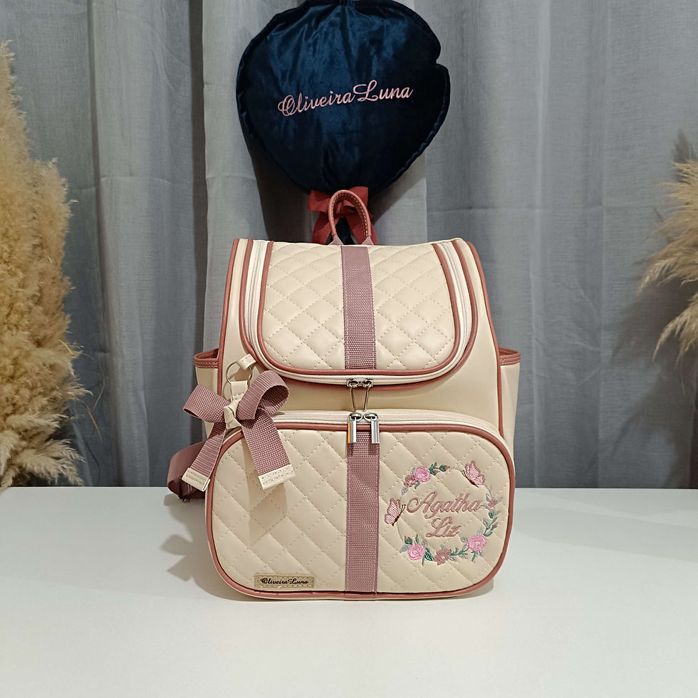 Miniatura: Kit de Bolsas Maternidade bege e rosé, personalizada com nome de sua bebé.