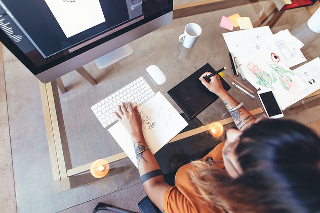 Marketing employee working on social media content