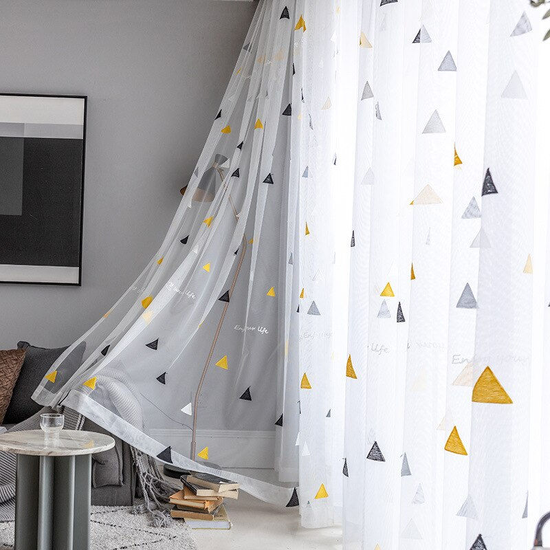 Thumbnail: Embroidered Tulle Curtains White 