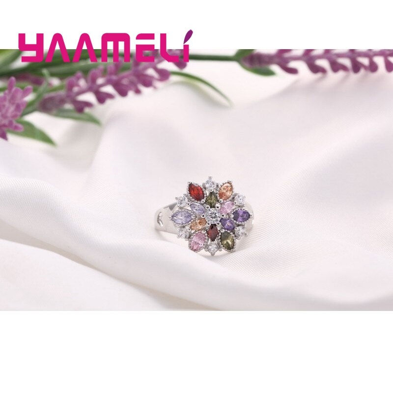 Thumbnail:  925 Sterling Silver Rainbow Colored Cubic Zircon Stone Sparkling Jewelry