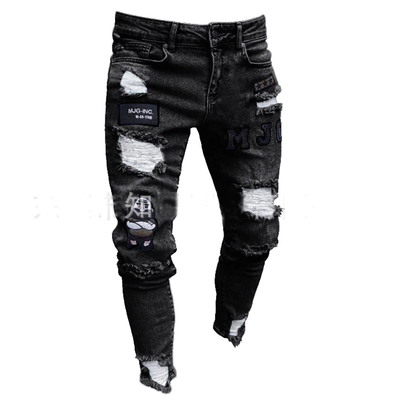 Thumbnail: 3 Styles Men Stretchy Ripped Skinny Biker Embroidery Print Jeans 
