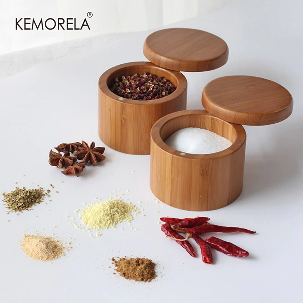 Spice Box Bamboo Spice Shaker Jars With Lid For Kitchen Accessories Tool