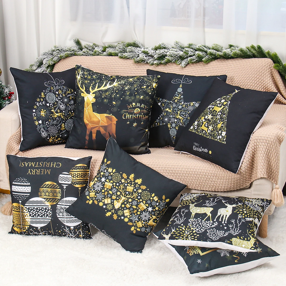 Thumbnail: 45cm Christmas Black Gold Cushion Cover 