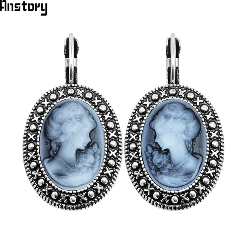 Thumbnail: Lady Queen Cameo Hook Earrings For Women Vintage 