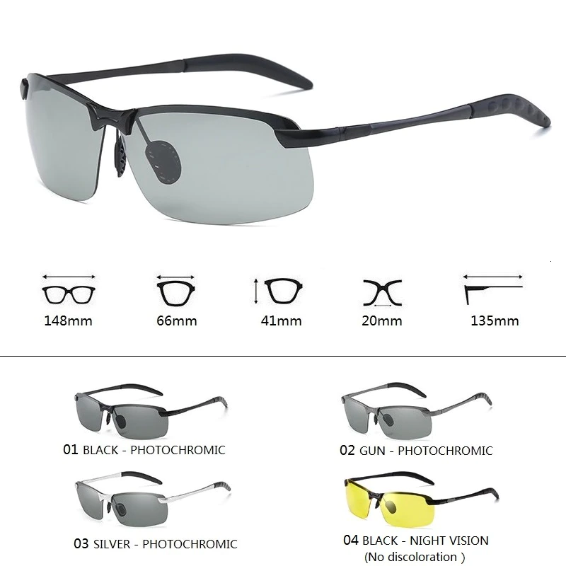 Thumbnail: Photochromic Sunglasses Men Polarized Driving Chameleon Glasses 