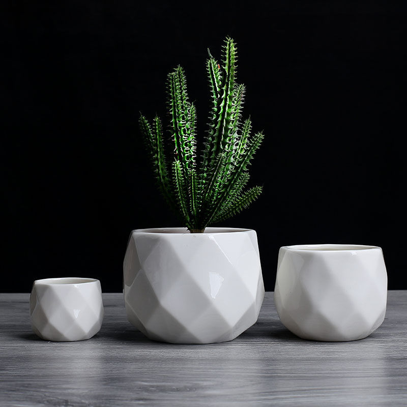 Thumbnail: Creative Ceramic Diamond Geometric Flowerpot Simple Succulent Plant Container Gr