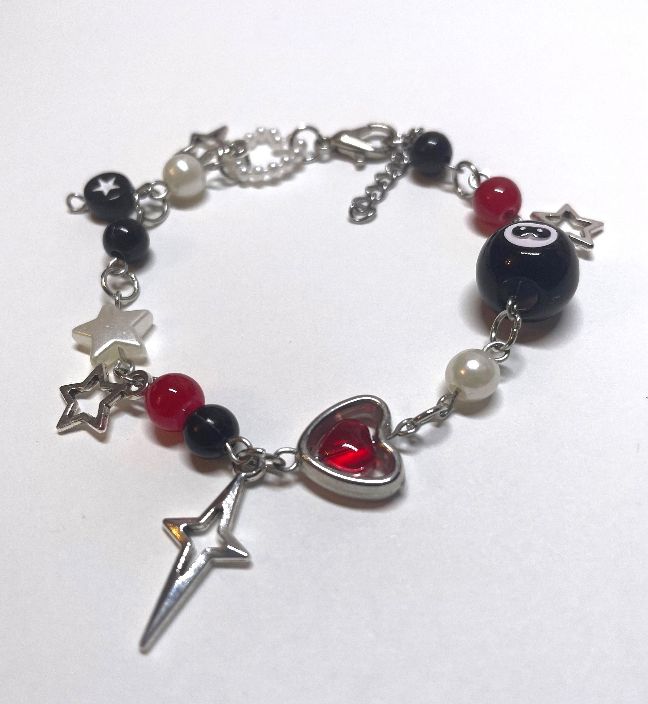 Dark Red & Black Y2K Inspired Handmade Beaded Bracelet