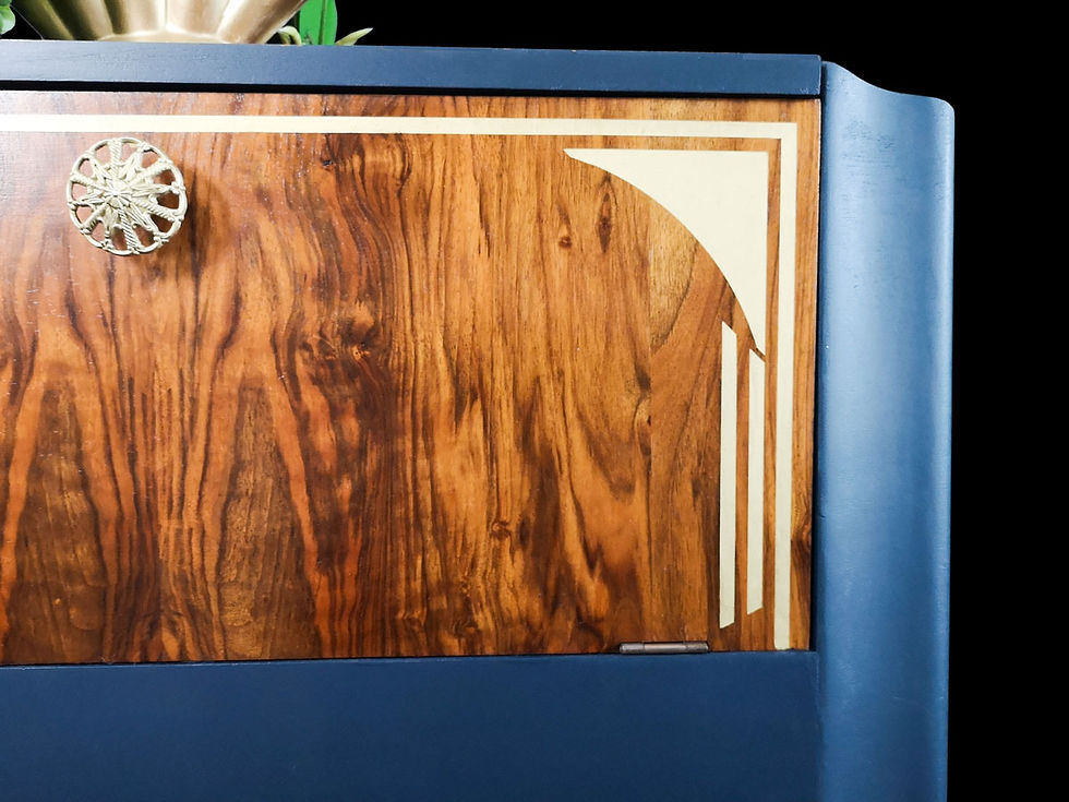 Thumbnail: Retro Drinks Cabinet Cocktail Cabinet Art Deco in Blue with Golden Design