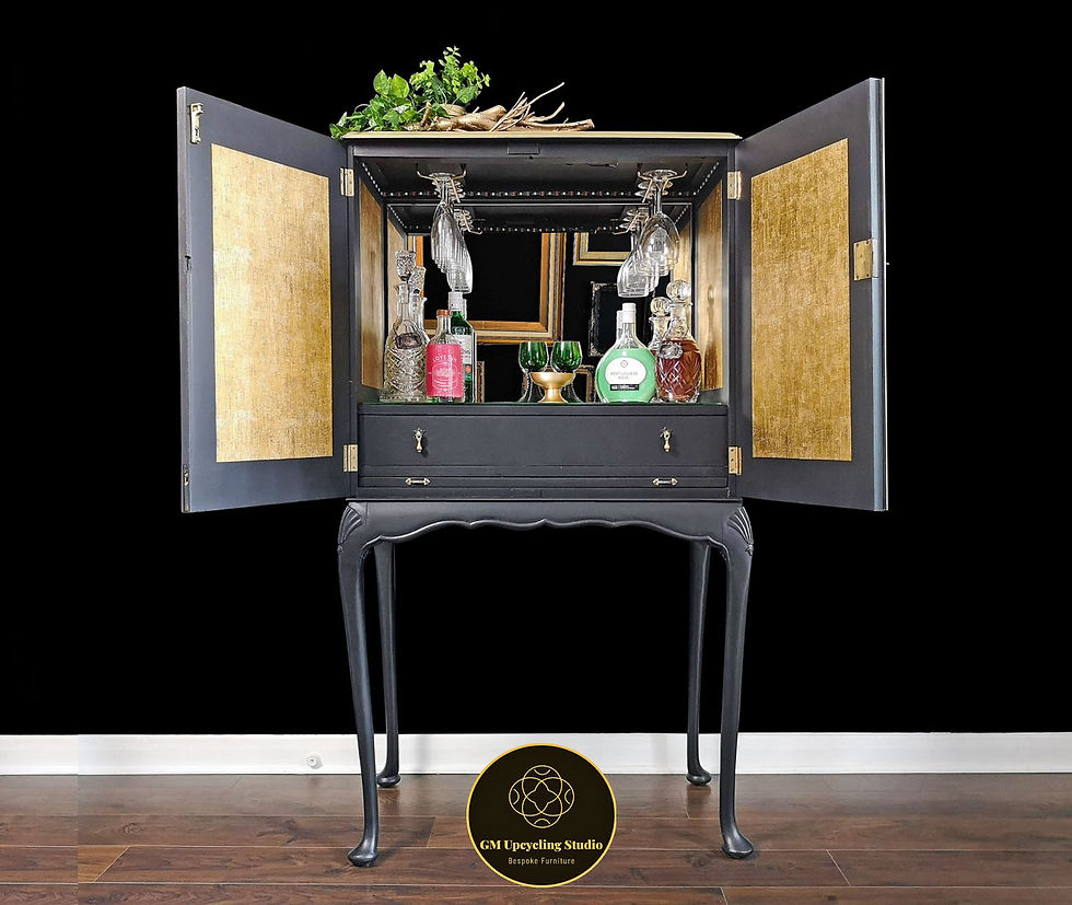 Thumbnail: Art Deco Drinks Cabinet Cocktail Cabinet, Black, Gold